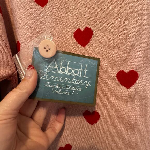 NWT‎ Abbott Pink Heart Button Down Cardigan XS Oversized Valentine's Day Teacher - Picture 5 of 10